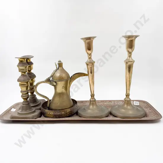 Two Pairs Brass Candlesticks & Others