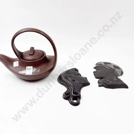 Teapot together with Two Profile Wall Hangings