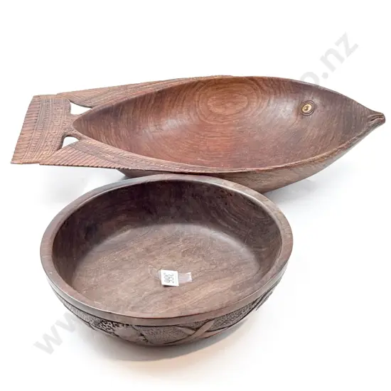Small Carved Bowl & Fish Form Bowl
