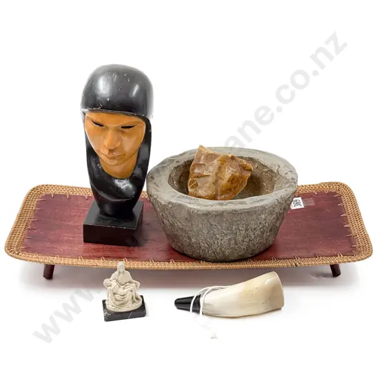 Small Quantity of Assorted incl Kauri Gum Carved Bust & Others