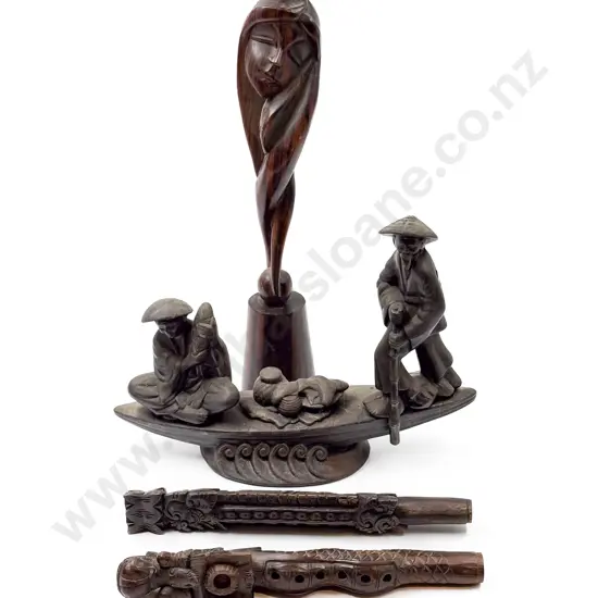 Carved Bust on Stand together with Three Others