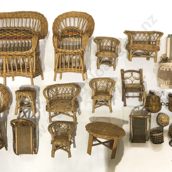 Vintage Doll Cane Three Piece Suite & Assorted Furniture