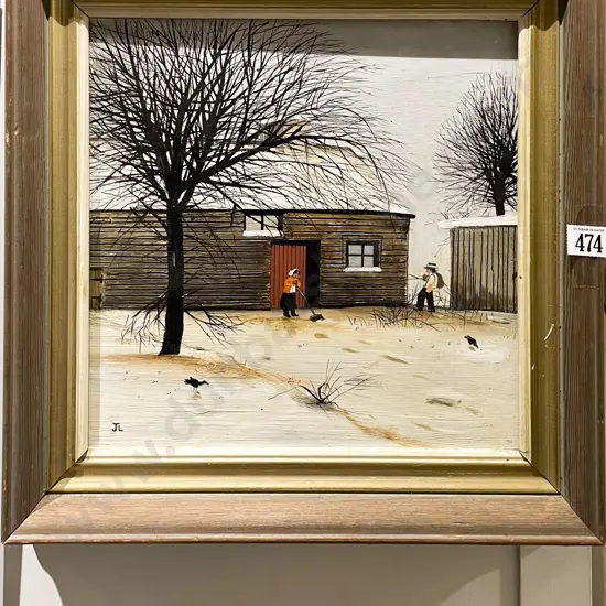 Unknown Artist - Naive Farmscape  - Oil on Board