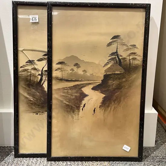 Framed Pair Vintage Japanese Landscapes