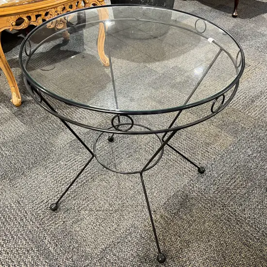 Circular Wire Framed Glass Top Coffee Table