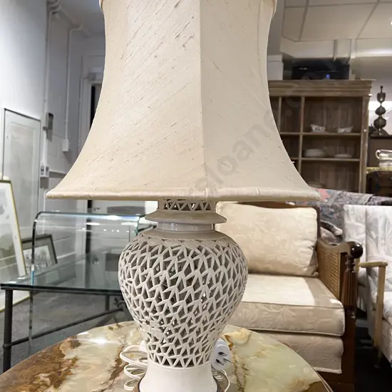 White Glazed Pierced Vase Form Table Lamp