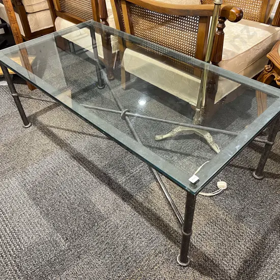 Wrought Metal Based Rectangular Glass Top Coffee Table