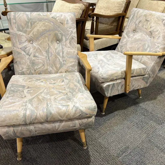 Pair Modern Upholstered Button Back Armchairs