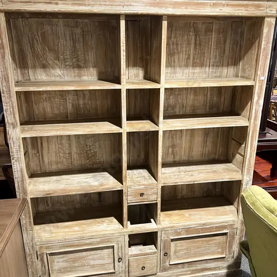 Large Limed Wooden Sectional Bookcase