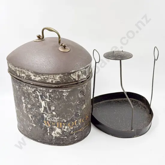 Victorian Metal Barrister's Wig Box & Original Stand