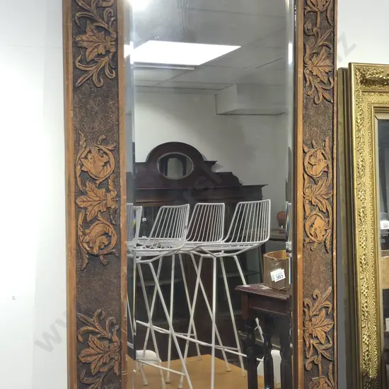 Rectangular Bevell Edged Wall Mirror with Chip Carved Frame