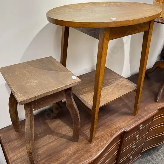 Oak Oval Occasional Table together with Oak Plant Stand