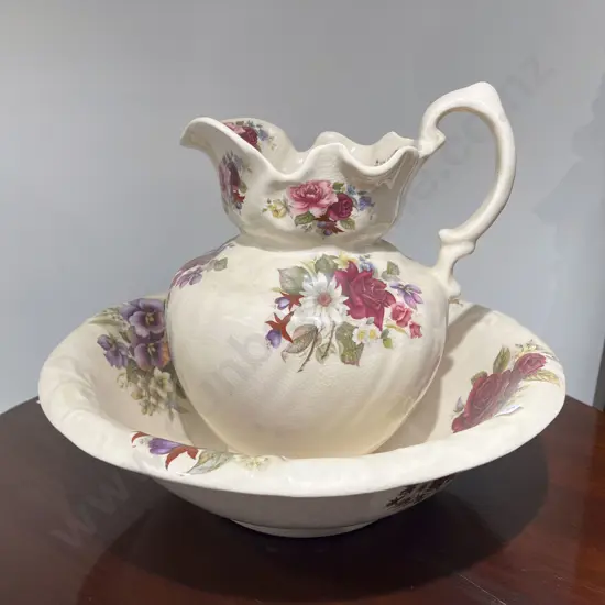 Floral Decorated Wash Jug & Basin
