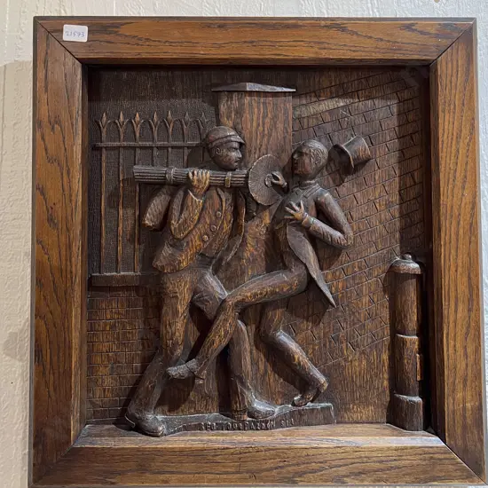 Oak Carved Story Board "Beg Your Pardon Sir"