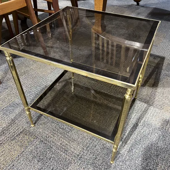 Brass & Smoked Glass Two Tier Coffee Table