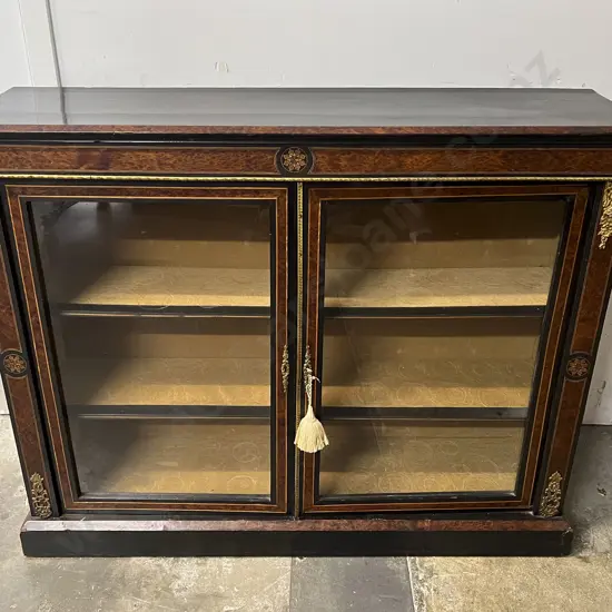 Victorian  Ebonised,  Amboyna & Gilt Metal Mounted Glazed Two Door Bookcase