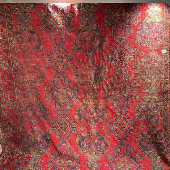 Large Woolen Floor Rug with Allover Geometric Design on Red Ground