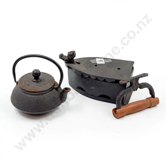 Cast Iron Teapot together with Flat Iron