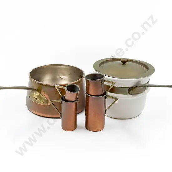 Copper & Brass Double Boiler with Ceramic Insert & Four Copper Measures