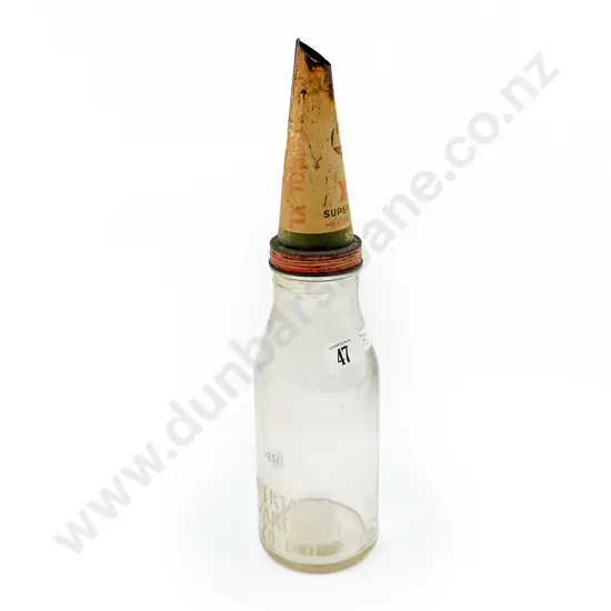 Vintage Glass Oil Bottle with Tin Funnel Top
