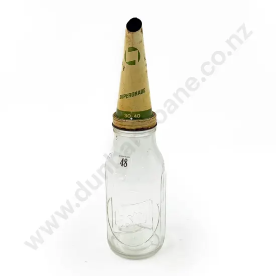 Vintage Glass Oil Bottle with Tin Funnel Top
