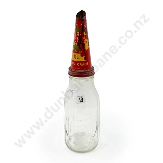 Vintage Glass Oil Bottle with Tin Funnel Top