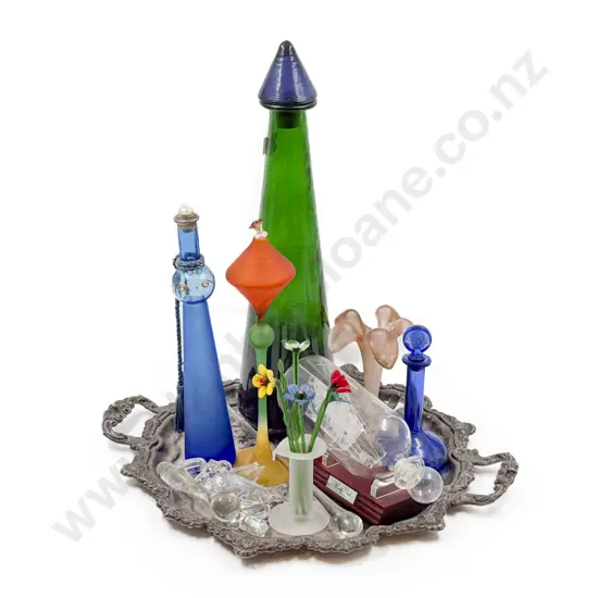 Quantity of Assorted Art Glass on Double Handled S/P Tray