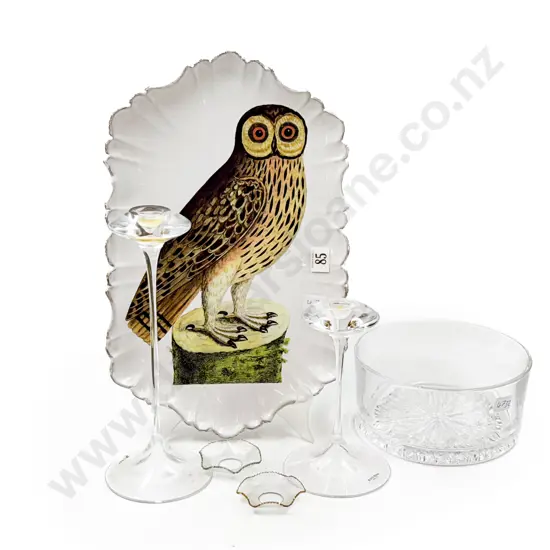 Two Boxed Kosta Boda Candlesticks with Table Bowl & Platter