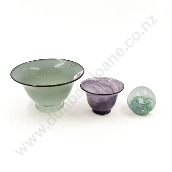 Two Hoglund Art Glass Bowls together with Paperweight