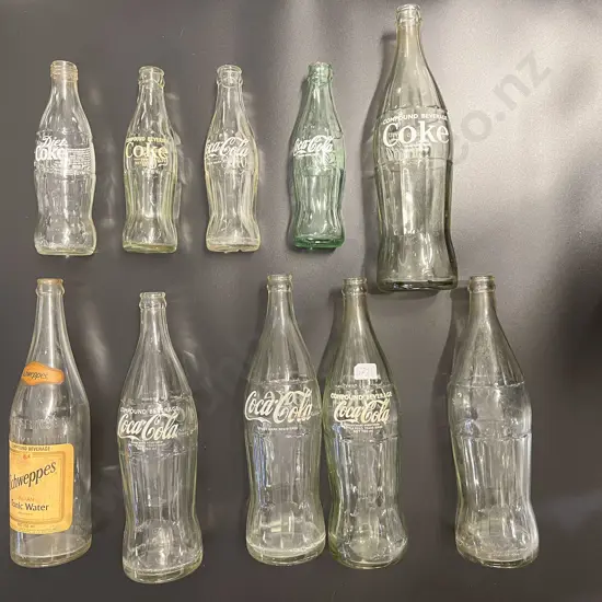 Quantity of Assorted Vintage Glass Bottles Mostly Coke