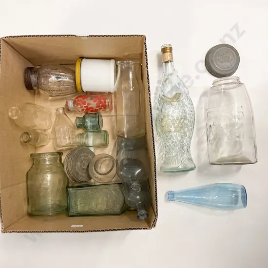 Box Quantity of Assorted Glass Bottles & Jars etc