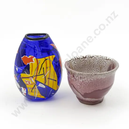 NZ Glazed Pottery Pot & Glass Vase