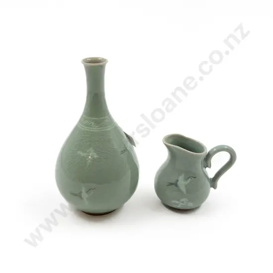 Celadon Glass Vase & Small Jug