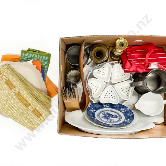 Quantity of Assorted incl Knife Block Table Linen etc