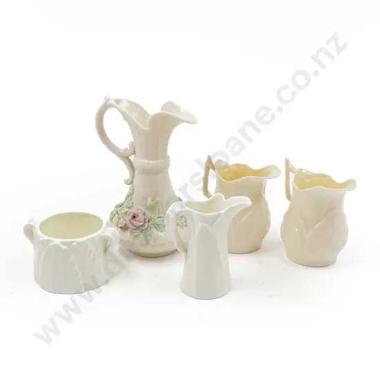 Royal Worcester Sugar & Cream together with Three Pieces of Belleek