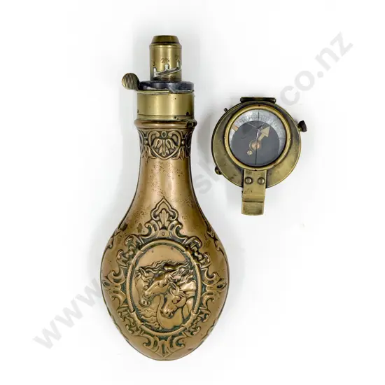 Vintage Military Compass together with Powder Flask