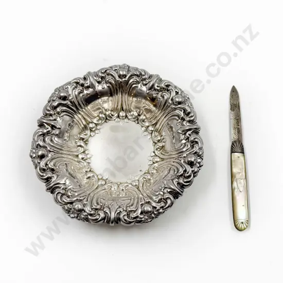 Vintage MOP & S/S Bladed Pocket Knife together with Plated Dish