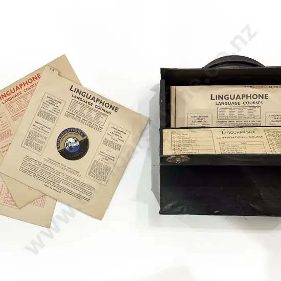 Vintage Record Case with Set of Linguaphone Language Courses on 78 Records