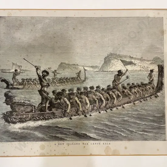 A New Zealand War Canoe Race Coloured Bookplate (unframed)