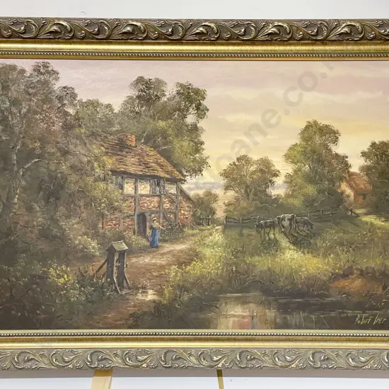Robert Ixer - Farmhouse Scene - Oil on Board