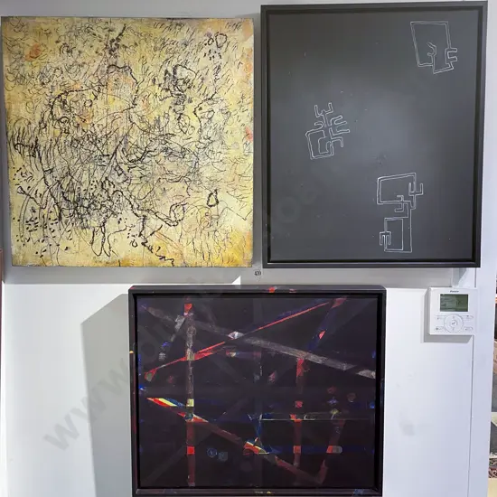 Janet Mazenier - Burnt - Mixed Media on Board together with Two Other Abstract Works