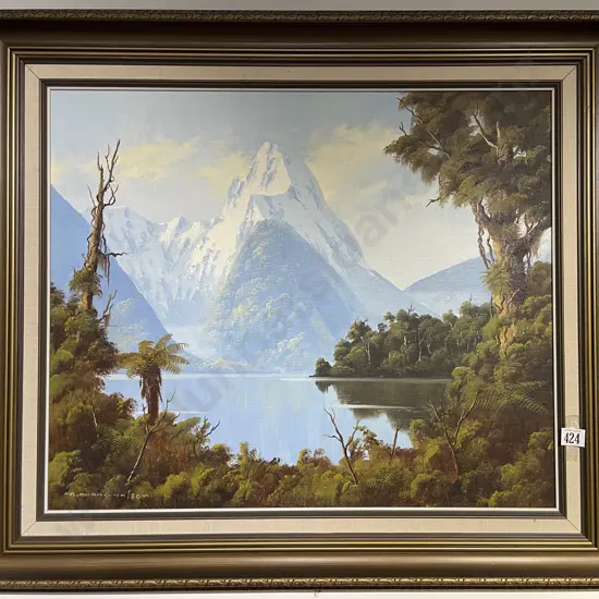 Richard Franklyn - Lakeside Mountainscape - Oil on Board