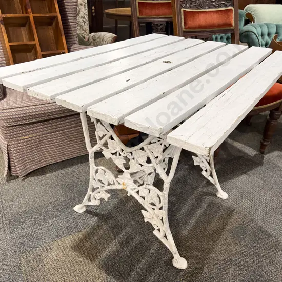 Outdoor Table with Decorative Cast Iron Painted Base
