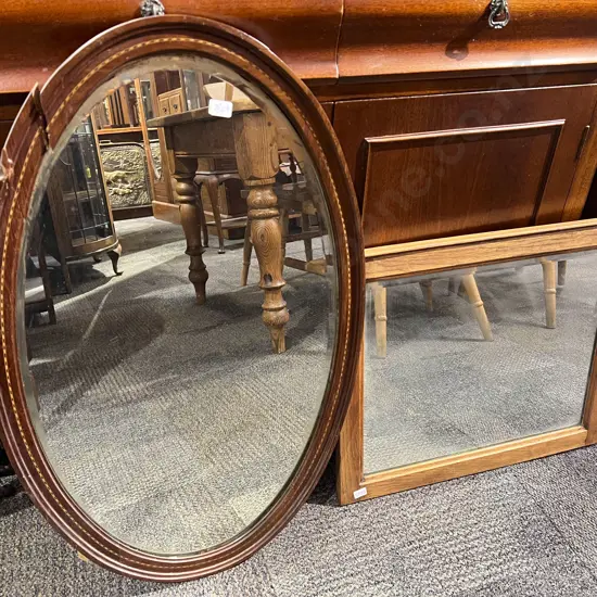 Edwardian Mahogany & Inlaid Oval Mirror & Smaller Mirror