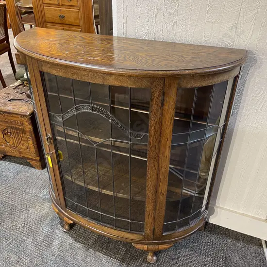 Oak Leadlight Display Cabinet