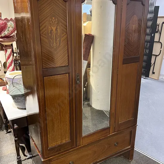 Edwardian Mahogany Sheraton Revival Mirror Door Wardrobe