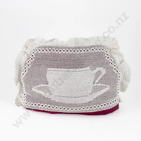 Hand Crocheted Lace Tea Cosy with Padded Silk Lining