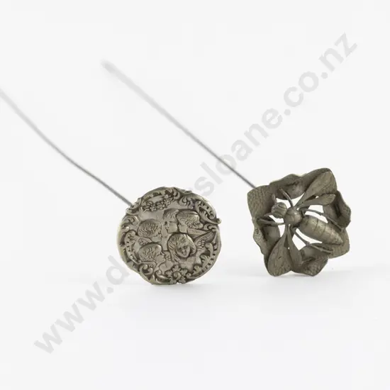 Art Nouveau White Metal Bug Pin and S/Plate Gainsborough Angle Pattern Hats Pins