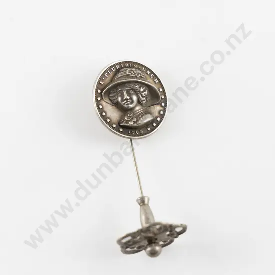 Edwardian Dated 1909 S/S E Pluribus Unum Commemorative Hat Pin