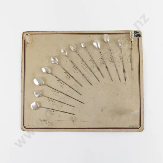 Sample Card of Twelve Glass Pearl Head Hat Pins
